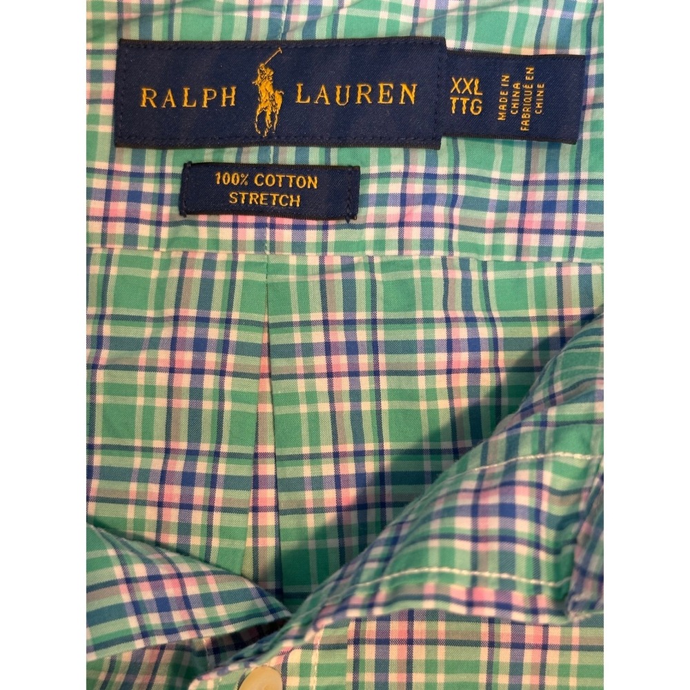 Ralph Lauren Button Down Shirt Mens XXL Green Plaid Long Sleeve Stretch Cotton - Picture 2 of 5